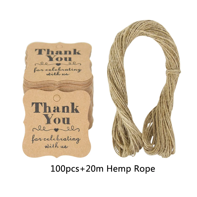 Bulk Set of 100 Handmade Kraft Paper Gift Tags with Hemp Ropes