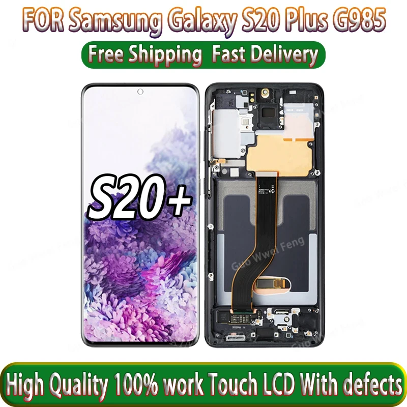 100% тесты G985F ЖК-дисплей для Samsung Galaxy S20 Plus ЖК-дисплей с рамкой S20 + SM-G985A G985U G985F/DS дисплей сенсорный экран с точечной линией
