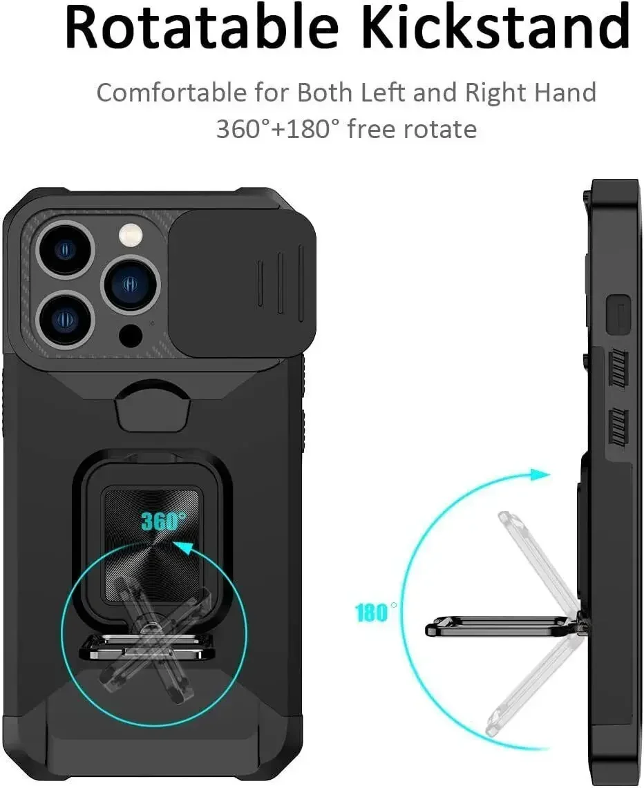 Enhanced Protective Kickstand Armor Case with Magnetic Ring Holder