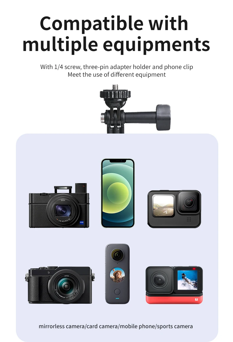 For GoPro Selfie Stick 360° Rotation Foldable Tripod Phone Holder Aluminum Alloy