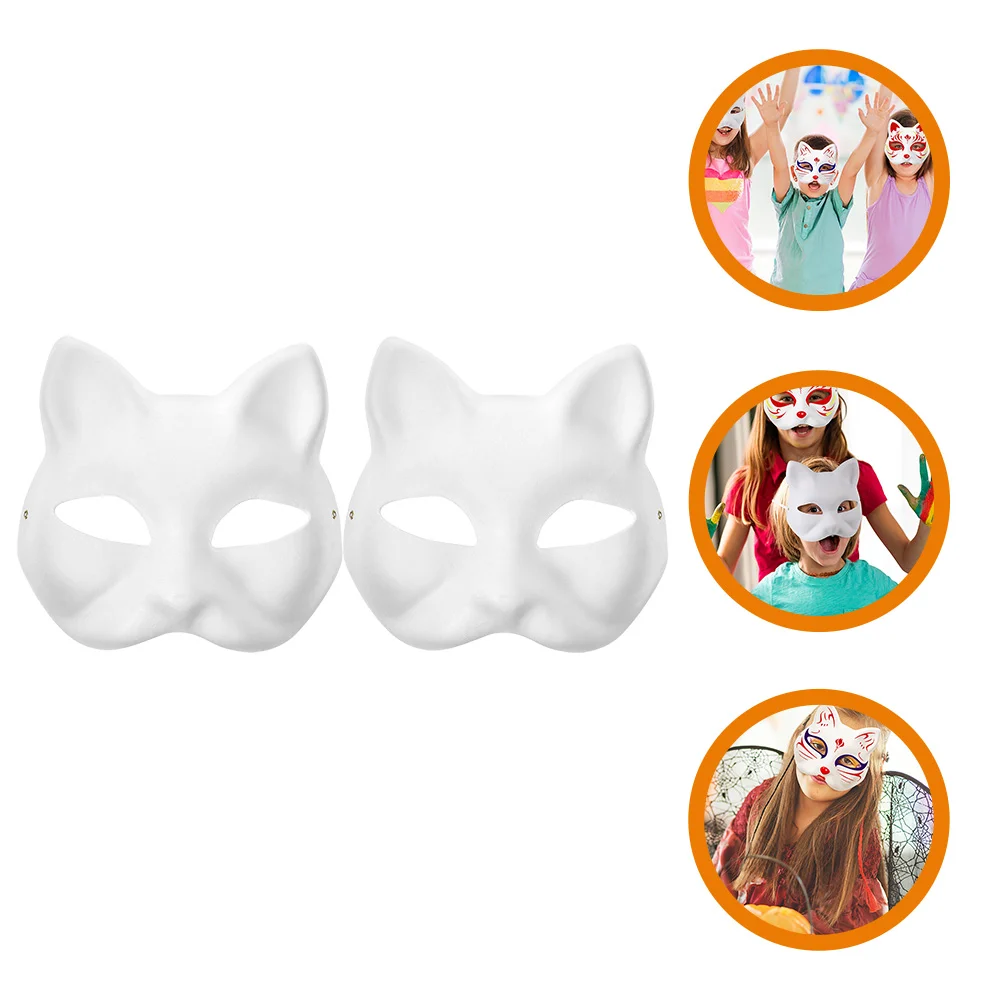 2 Pcs DIY White Paper Mask Kitsune Cat Base Animal Masks to Paint Bunny Painted Decorate Bridegroom