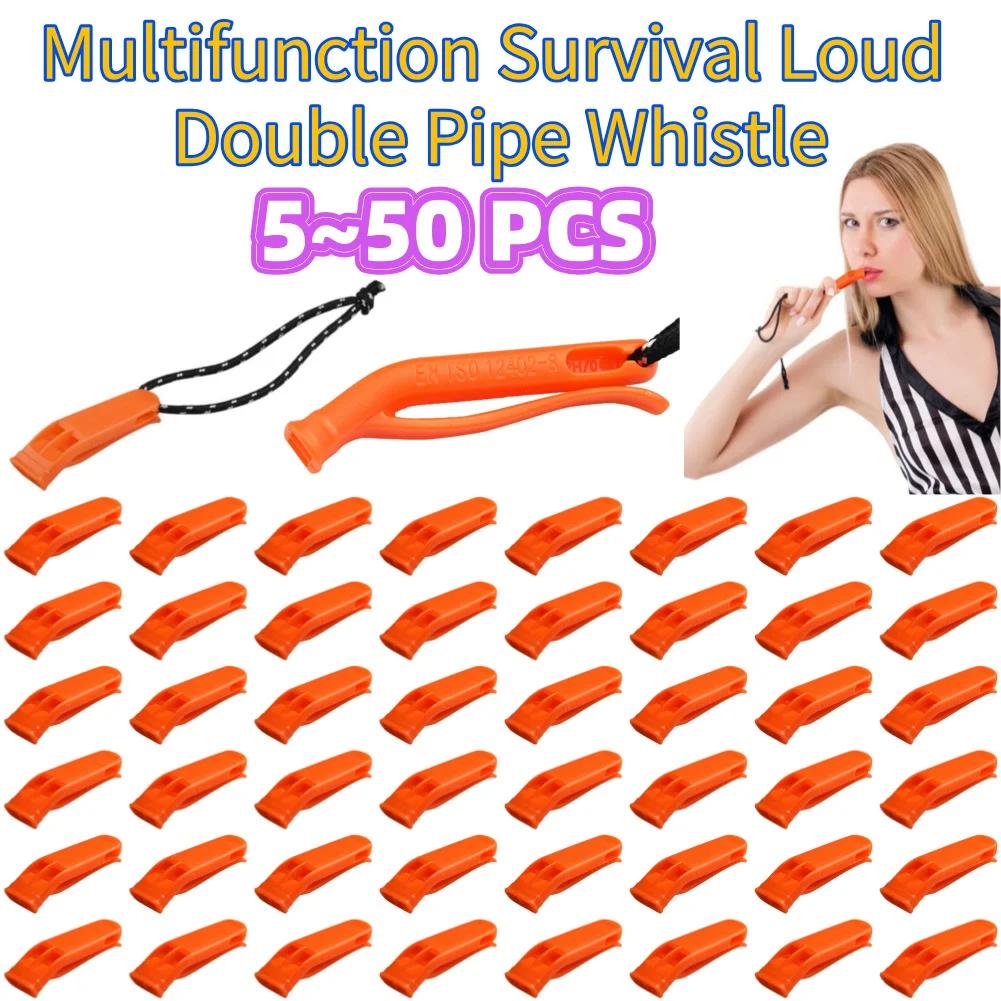 Survival Whistle 50~5PCS Whistle Outdoor Camping Hiking Survival Rescue Emergency Loud Whistle Sport Match Double Pipe Dual Band