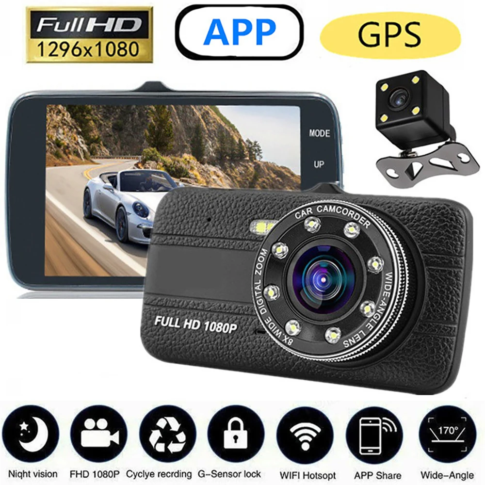 

Видеорегистратор автомобильный, 4,0 дюйма, Full HD 1080P, WiFi