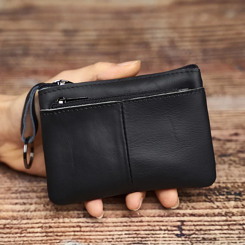 Vintage Brown Genuine Leather Mini Coin Purse with Zipper Pocket by NUPUGOO