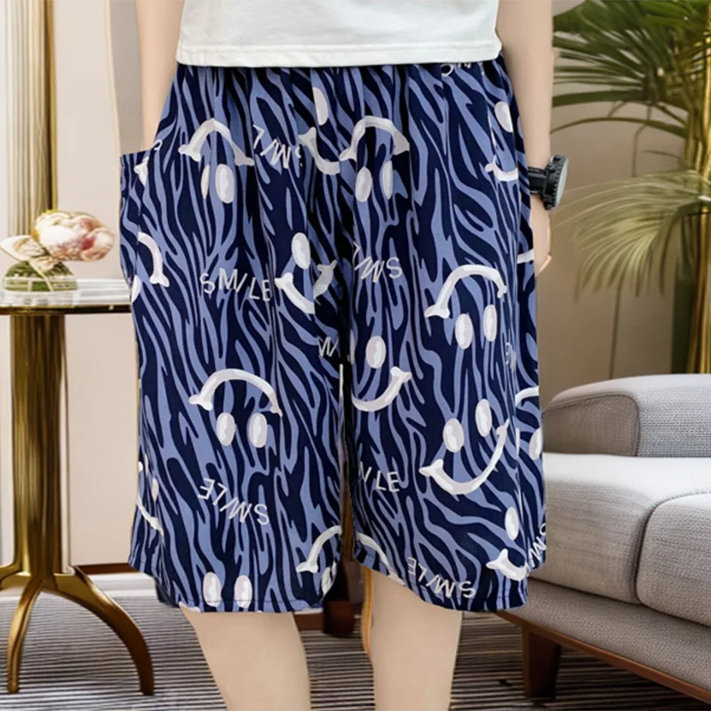Fashion Loose Elastic Waist Pockets Printed Casual Shorts Men's 2024 Summer New Oversized All-match Board Shorts