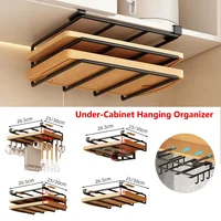 Kitchen Hanging Organizer Rack with Hooks Under Cupboard Paper Towel Rags Hanger Cutting Board Pot Cover Holder Storage Shelf
