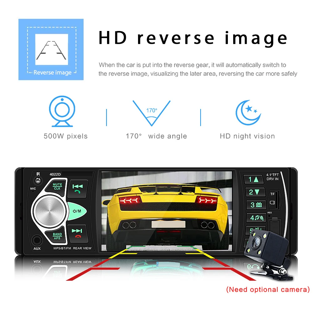 AMPrime Autoradio 4022D 4.1" 1 Din Car Radio Audio Stereo USB AUX FM Audio Player Radio Station With Remote Control Car