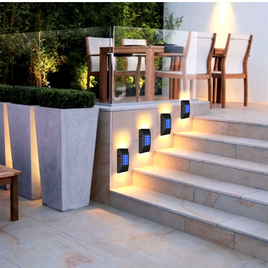 2 Packs of 6Led Square Solar Cooling and Warm Light Wall Lights, Lower Lighting Street Lights/Wall Lights, Solar Powered, Spotlight, Environmental Protection, Suitable for Outdoor Terraces, Swimming Pools, Balconies, Porchs, Fences, Garden Decorative Lighting