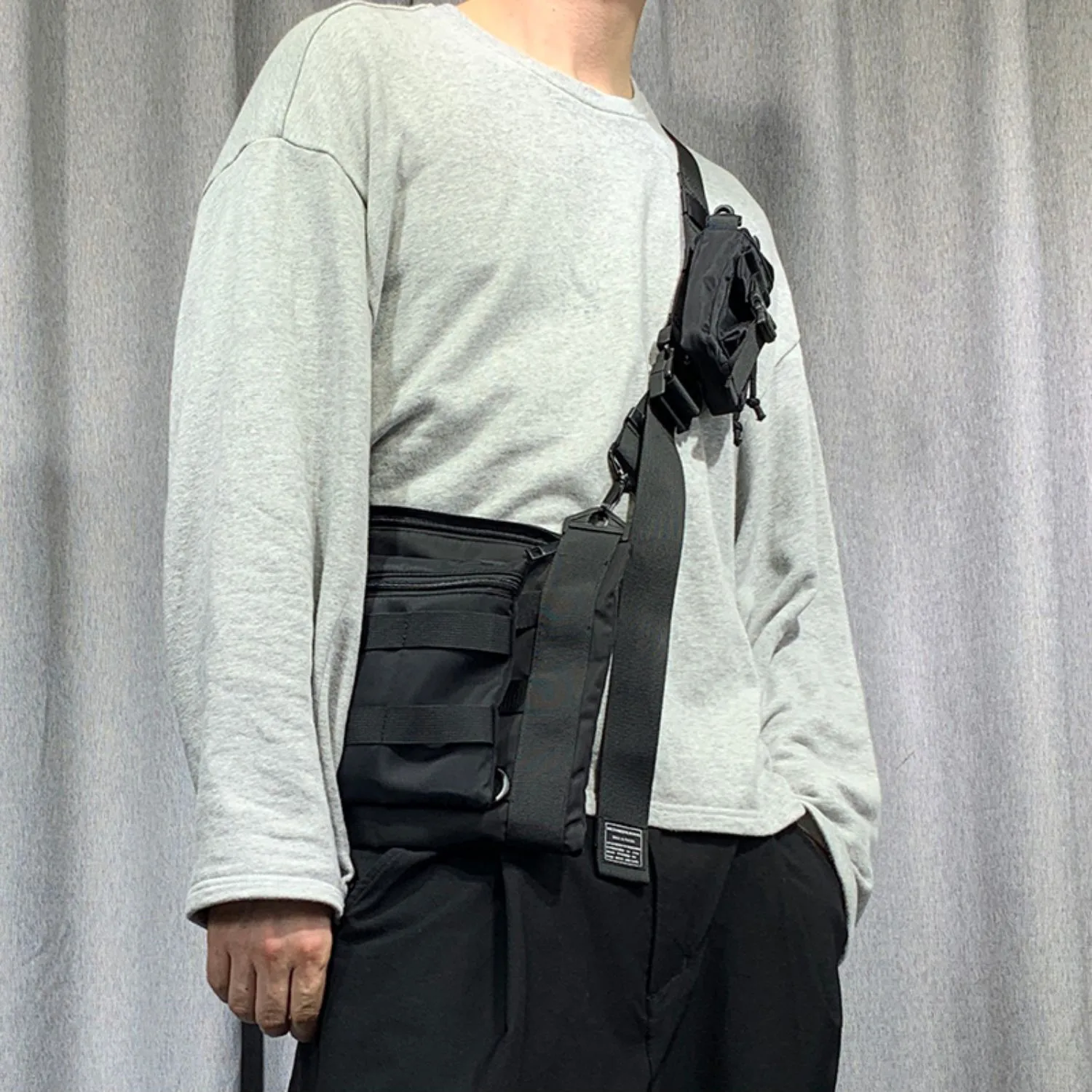 Punk Hip Hop Multifunction Coin Crossbody Bag Men Women Adjustable Techwear Shoulder Strap Chest Bag Detachable Mini Phone