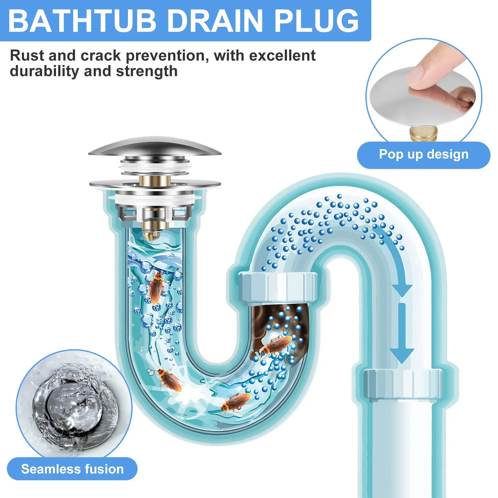 New Bathtub Drain Stopper Universal Pop Up Drain Plug Rustproof Bath Tub Drain Stopper Reusable Bathroom Tub Drain Plug and