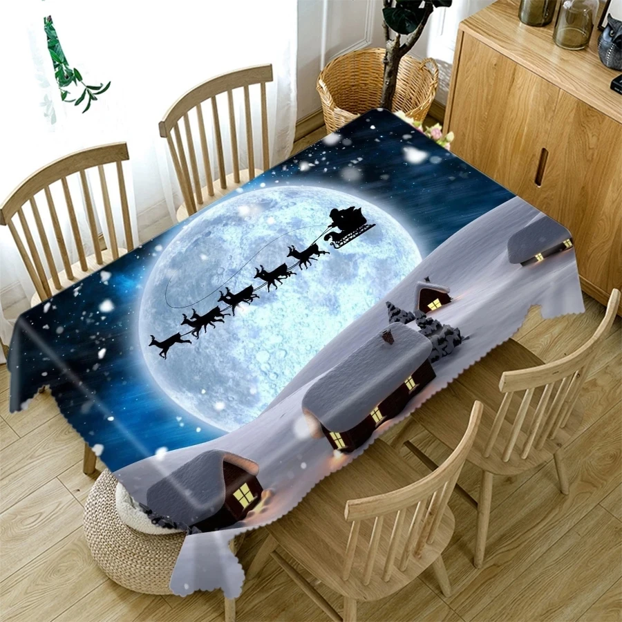 

Christmas Eve Rectangular Table Cloth Blue New Year Home Party Anti fouling Wedding Decoration Table Cloth