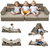 Qaba Modular Kids Play Couch, 12 Piece Kids Couch for Playroom Bedroom, Convertible Sofa Lounger for Boys & Girls, Khaki 1