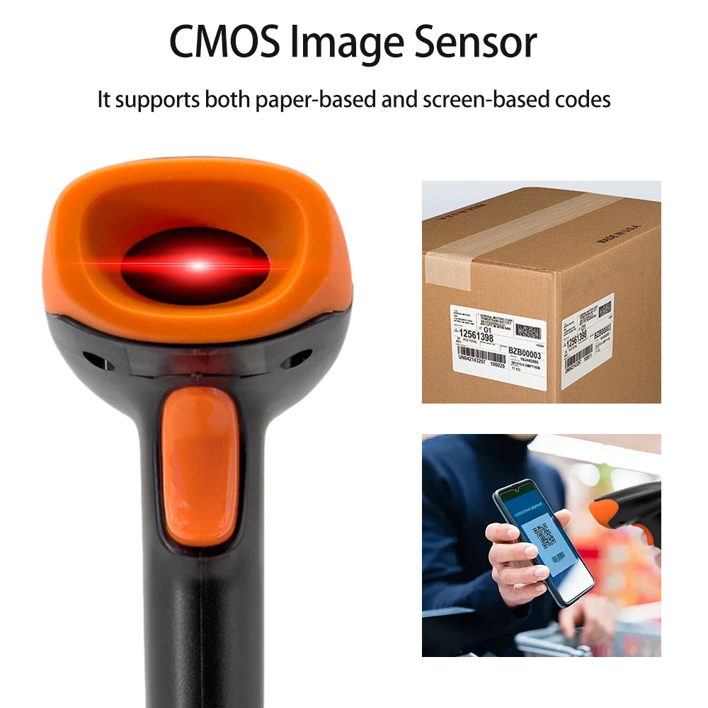 Handheld 1D/2D/QR Barcode Scanner BT+2.4G Wireless USB Wired Bar Code Reader Manual / Continuous Scanning CMOS Image Sensor
