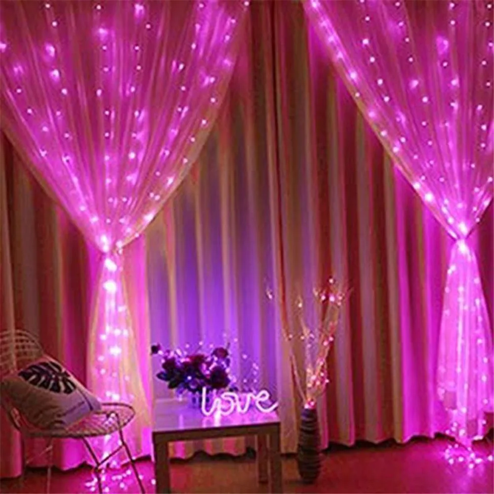 1pc USB Curtain Lights 8 Modes LED Curtain Fairy Lights with Remote Christmas Decorations for Home Wedding Decor New Year 2025