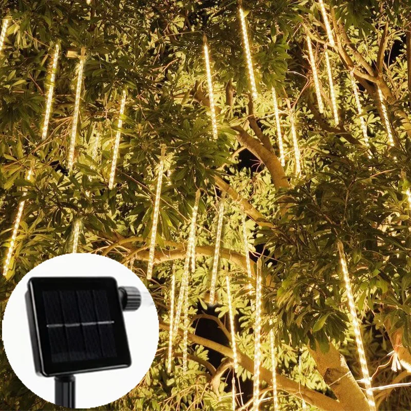 Solar LED Meteor Shower String Lights 8 Tubes Holiday Outdoor Lights Christmas Tree Garland Wedding Garden Decoration Lighting
