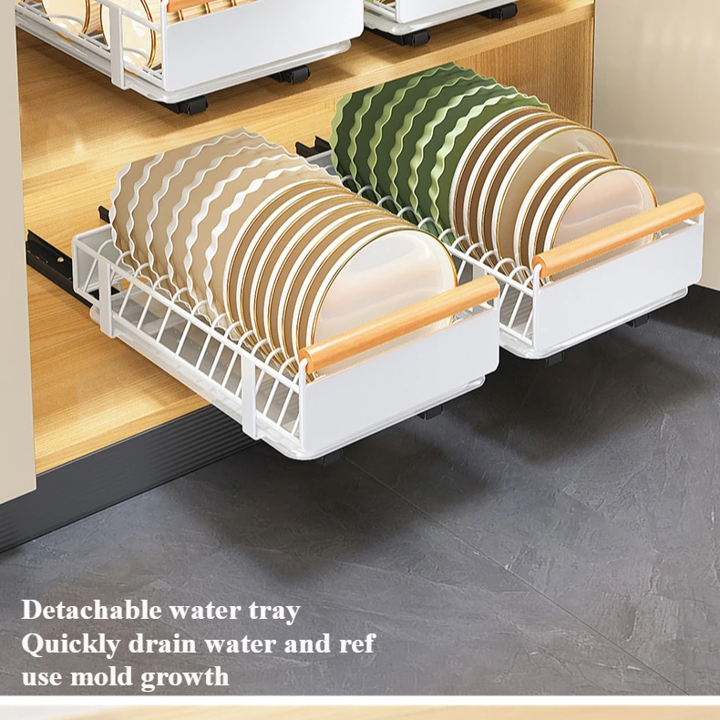 1PC Kitchen No Installation Pull-out Basket, Cabinet Pull-out Bowl Basket, Dish Storage Rack, Drawer Style Layered Storage Rack 4