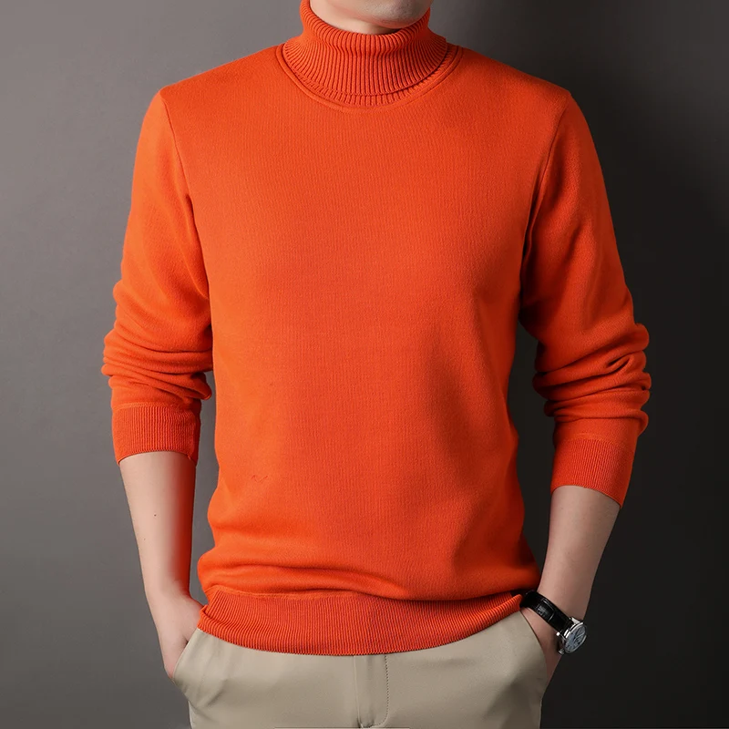 Mens Winter Sweater Thick Warm Knitwear Man Classic Solid Bottom Shirts Men's Pullover White Black Red Fleeced Clothes 3