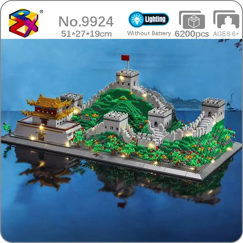 Pzx 9924 World Architecture The Great Wall Gate Tower Pavilion Mountain Led Light Mini Diamond Blocks Mattoni Building Toy No Box