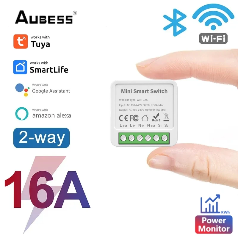 TUYA 16A WiFi Mini Smart Switch Two Way Control Light Switch Power Metering Breaker Smart Home Via SmartLife Alexa Google Alice smart switch smart wall switch smart light switch wifi switch smart wifi switch smart breaker wireless switch light sensor switch