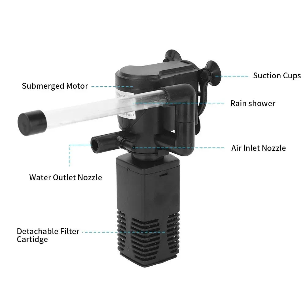 3 in 1 Oxygen Filter Aquarium Silent Aeration Pump for Fish Tank Filter Oxygen Submersible Water Purifier
