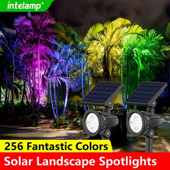 Intelamp 2 Pack Solar Spotlights Garden Landscape Lights Projection Lamp 5000K 8 Lighting Mode Outdoor Waterproof Ground Plug 1