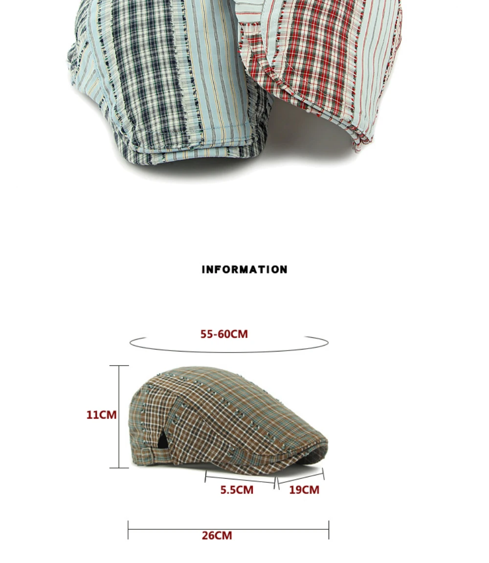 HT4726 Männer Frauen Berets Vintage Plaid Künstler Maler Baskenmütze Hut Neue Frühling Sommer Ivy Flache Kappe Männlich Weiblich Einstellbare Baskenmütze Kappe – Detail 3