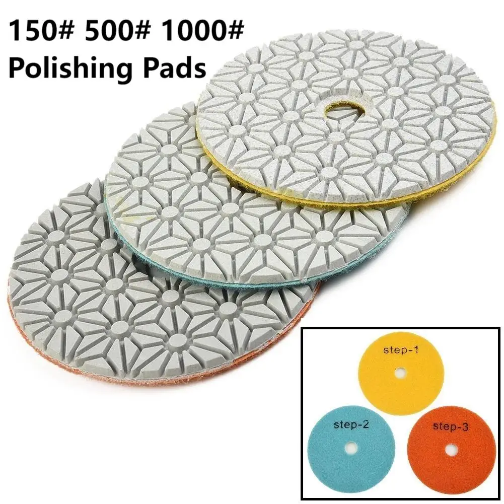 Diamond Polishing Pads 4Inch Wet/Dry 3STEP Set Polishing Wheel 100mm For Granite Stone Concrete Marble Wood Car Grinding