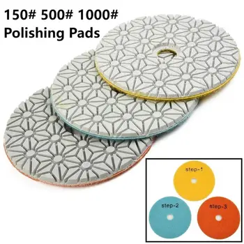 Diamond Polishing Pads 4Inch Wet/Dry 3STEP Set Polishing Wheel 100mm For Granite Stone Concrete Marble Wood Car Grinding