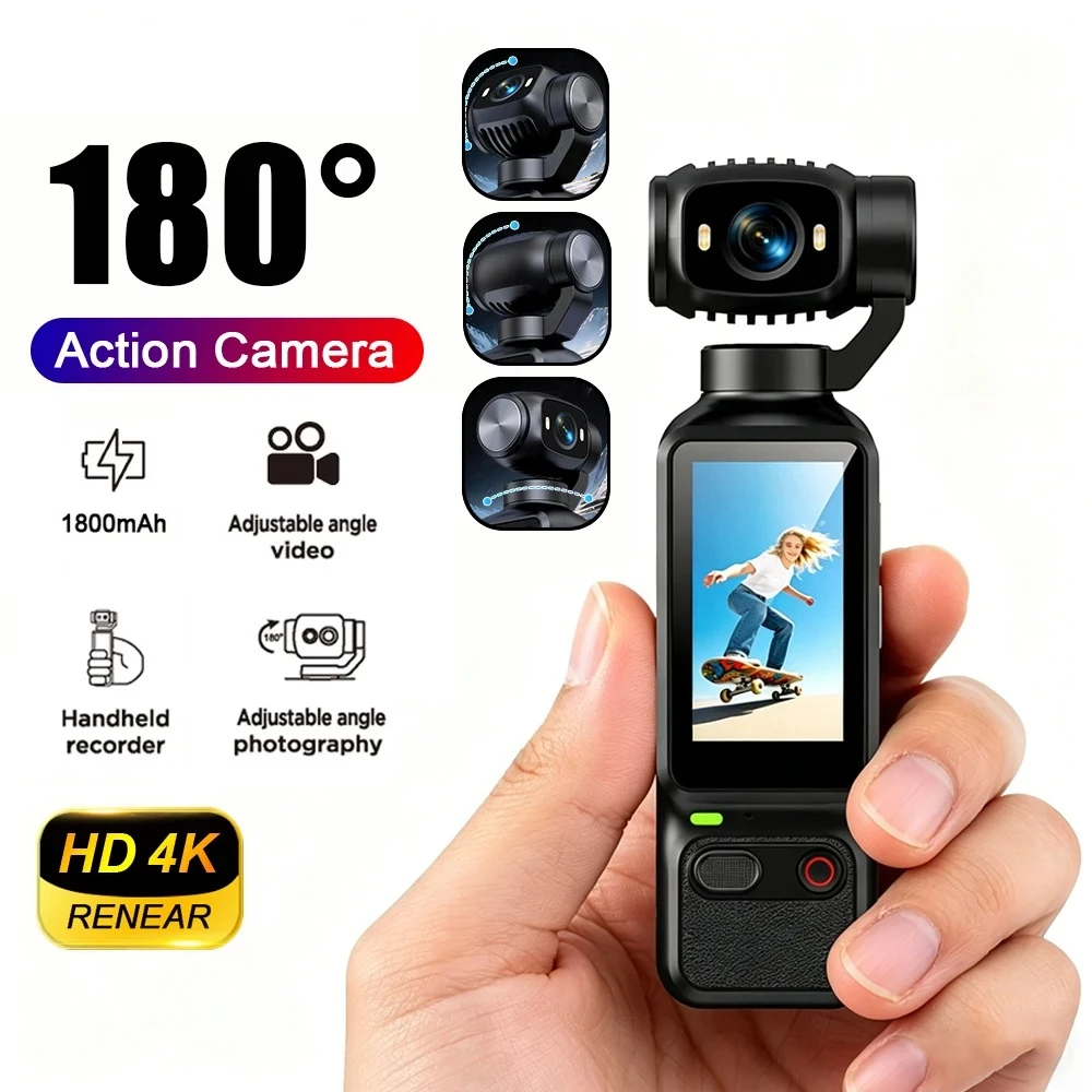 HD 4K 액션 카메라 180도 회전 가능 브이로그 유튜브 틱톡 여성용 라이프 레코드 비디오 녹화 휴대용 액션 카메라