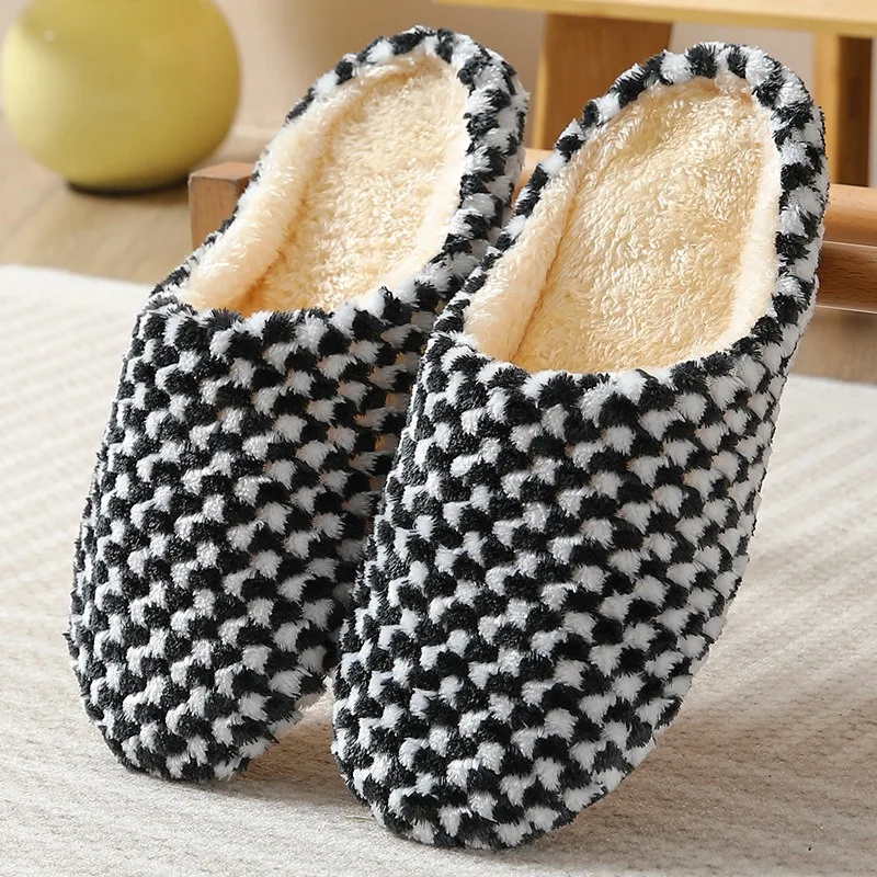 

Men'S Home Fur Slippers Warm Plush Soft Indoor Flat Slides Cotton Couples Silence Comfy Shoes Winter Bedroom Slience Footwear
