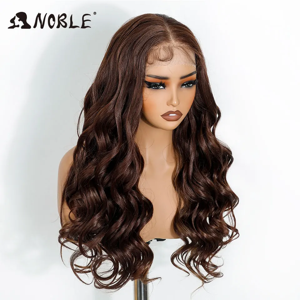 Noble Body Wave HD Transparent 13X4 Lace Wigs Synthetic Lace Wig 24 Inch Baby Hair Lace Frontal Wig Wave Lace Wig For Women