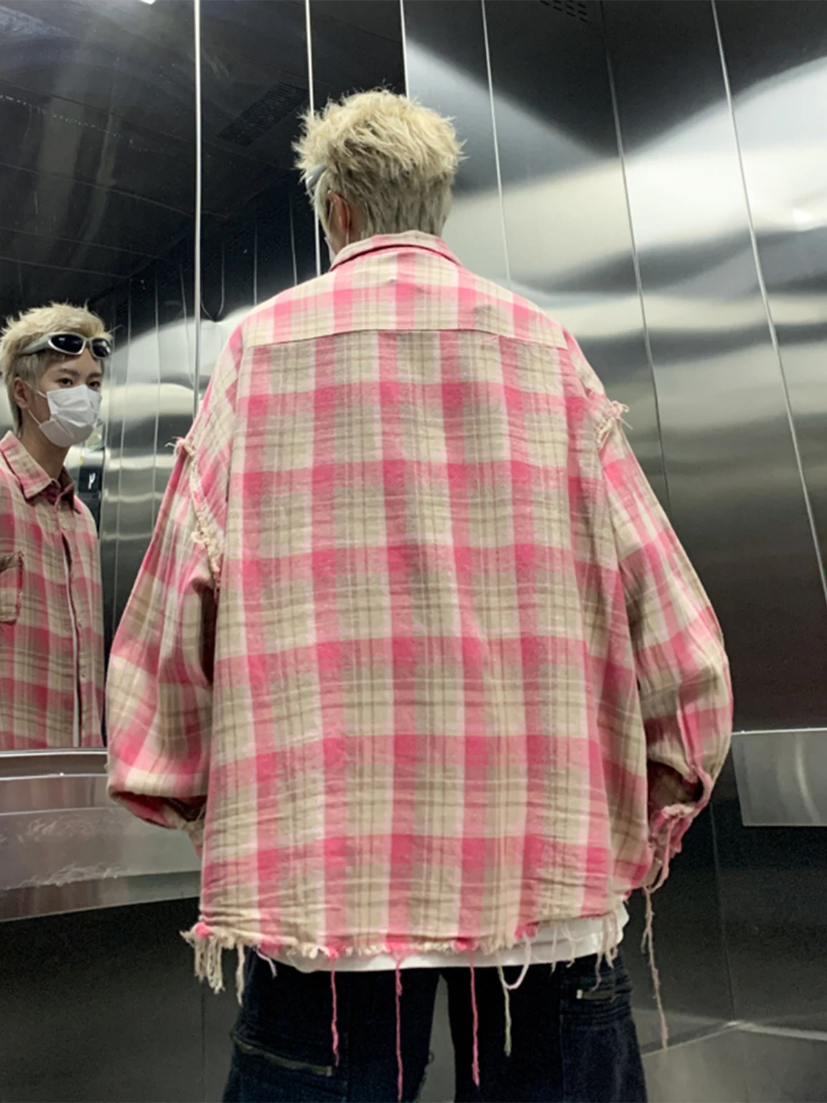 American Sle Vintage Red Plaid irt ex High End Feelings Frayed  Outerwear Trendy Brand Turn Collar irt