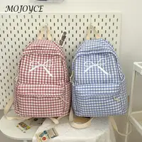 Adorable Bowknot Plaid Backpack Lightweight Nylon Bookbag Perfect for Students and Casual Travel for Girls and Women 2