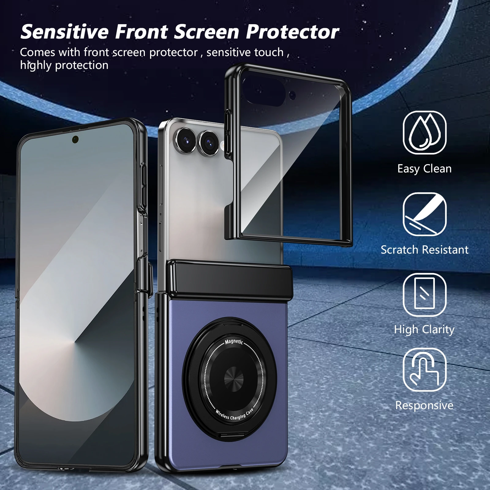 Luxury Electroplating Phone Case with Magnetic Metal Holder and Tempered Film Protection