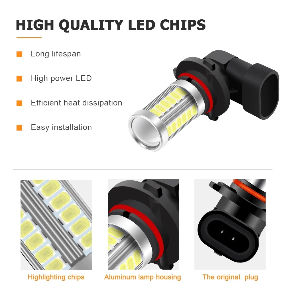 H8 Led H11 9005 HB3 9006 HB4 PSX24W Car LED Fog Headlight Bulbs 6000K White Fog Lamp Day Running Light Auto Front Foglamps 2pcs