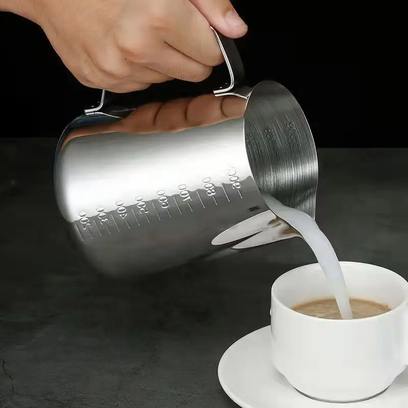 350-550ml Stainless Steel Flower Cup Thickened Pointed Mouth Scale Flower Milk Bubble Tank Milk Cup Coffee Utensil flower milk cup