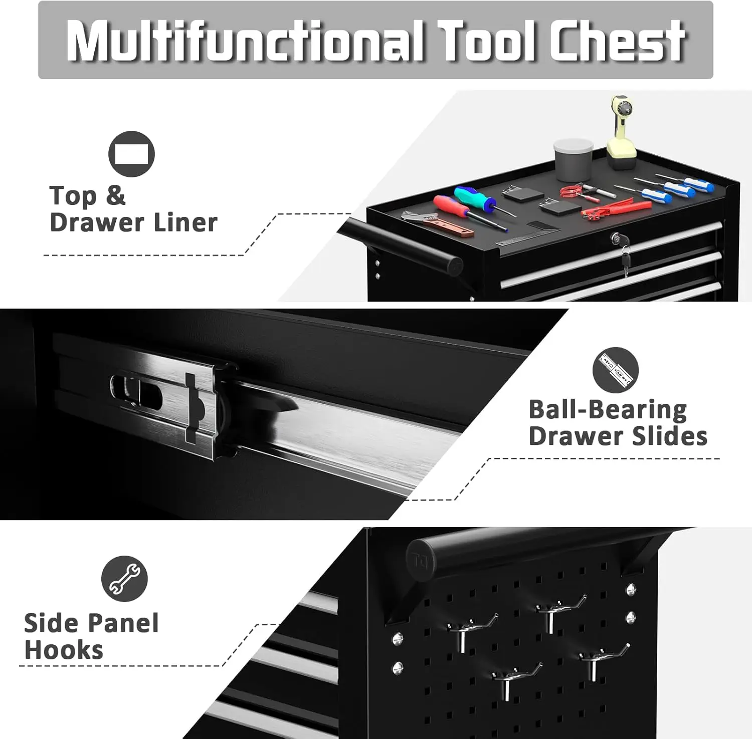 Rolling  Chest, Heavy Duty Rolling Box on Wheels, Metal Storage Cabinet with Drawer Liners, Lockable Cart wit 5