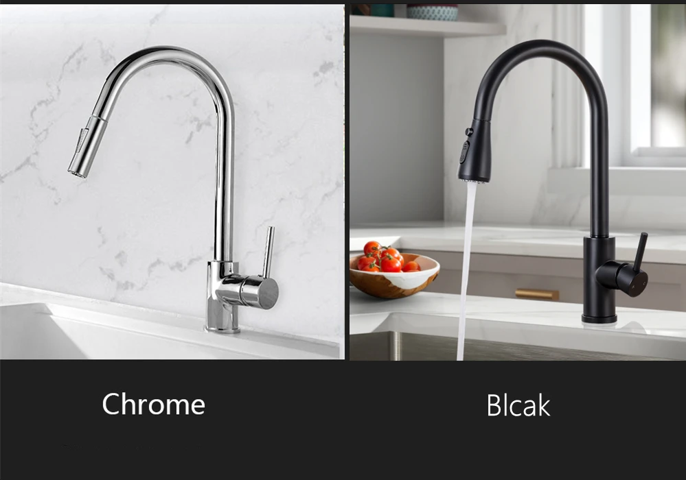 Haliaeetus Kitchen Faucet Black Pull Out Kitchen Sink Faucet With Pull Down Sprayer 360 Rotation Chrome Tap Single Handle Mixer smart faucets