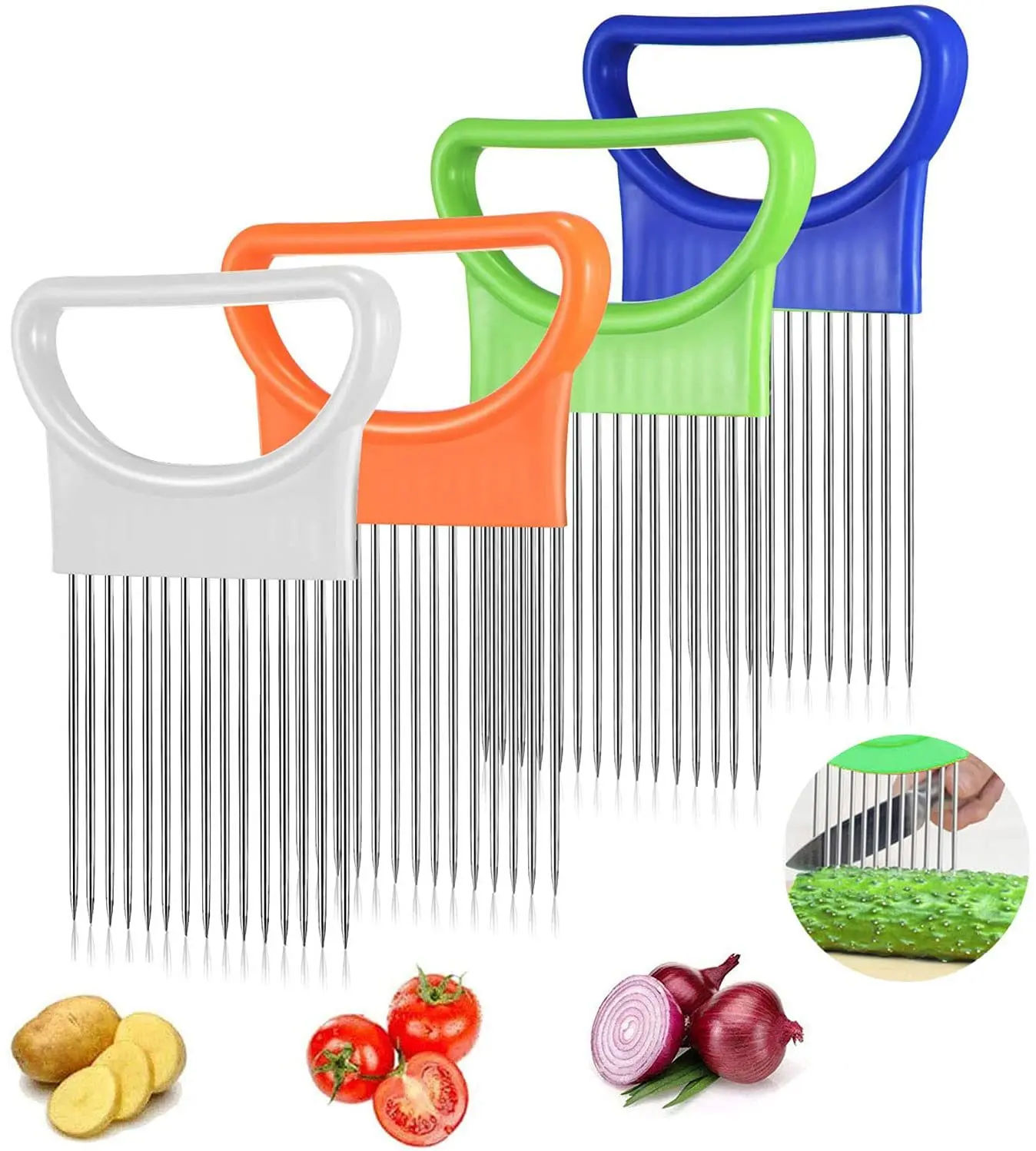 

Creative Stainless Steel Onion Needle Fork Fruit Sliced Vegetables Tomato Cutter Knife Cutting Safe Aid Holder Kitchen Tool