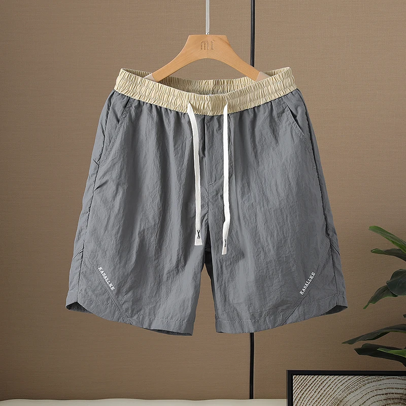 Men's Summer Casual Drawstring Shorts Lightweight Quick Dry Elastic Waist Knee Length Shorts with Side Pockets for Streetwear