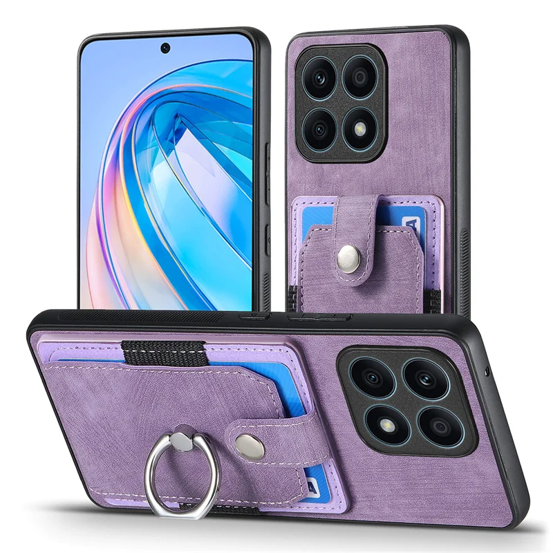 Luxury Leather Card Holder Case with Ring Stand and Magnetic Back Cover