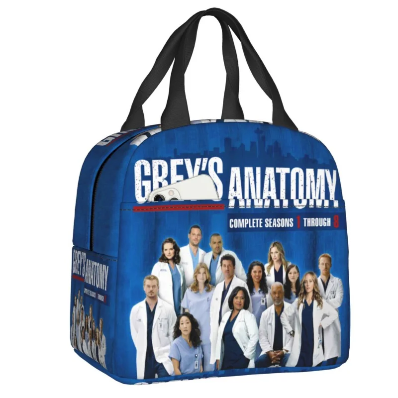 

TV Show Greys Anatomy Lunch Box Thermal Cooler Food Insulated Lunch Bag for Women Kids School Work Reusable Tote Container