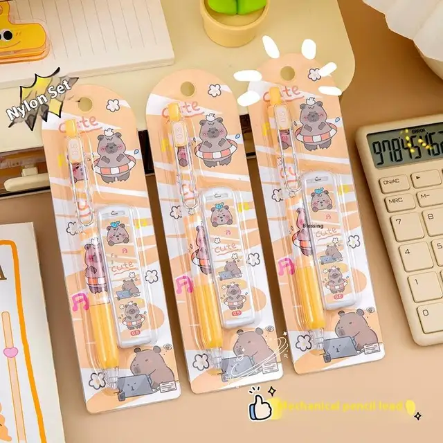 Cute Cartoon Capybara Automatic Pencil Boxed With Eraser Creative Kapibala Automatic Pencil Set Student Stationery Gifts 5