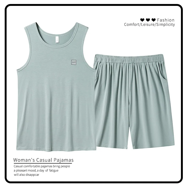 2023 Nuovo Pigiama Senza Maniche Da Uomo In Cotone Set Pantaloncini Da Notte Da Uomo Semplici Set Abbigliamento Da Notte Casual Freeship