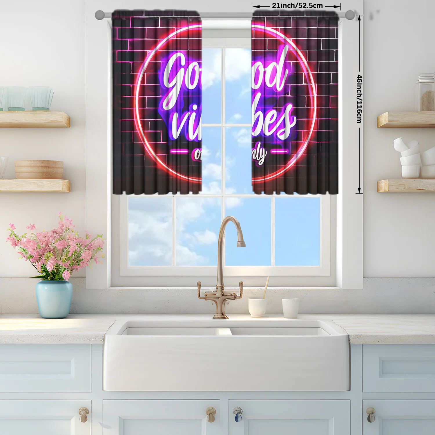2pcs Good Vibes Only Printed Curtain for Home Decor - Rod Pocket Window Treatment for Bedroom, Office, Kitchen and Living Room 3
