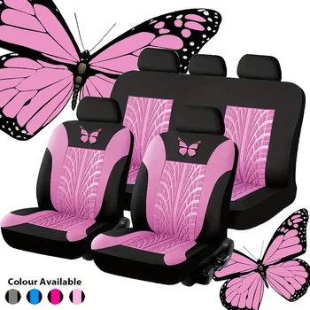 Set di coprisedili universali per auto da 2/4/9 pezzi - Design con ricamo a farfalla rosso - Protegge i sedili da macchie, versamenti e usura