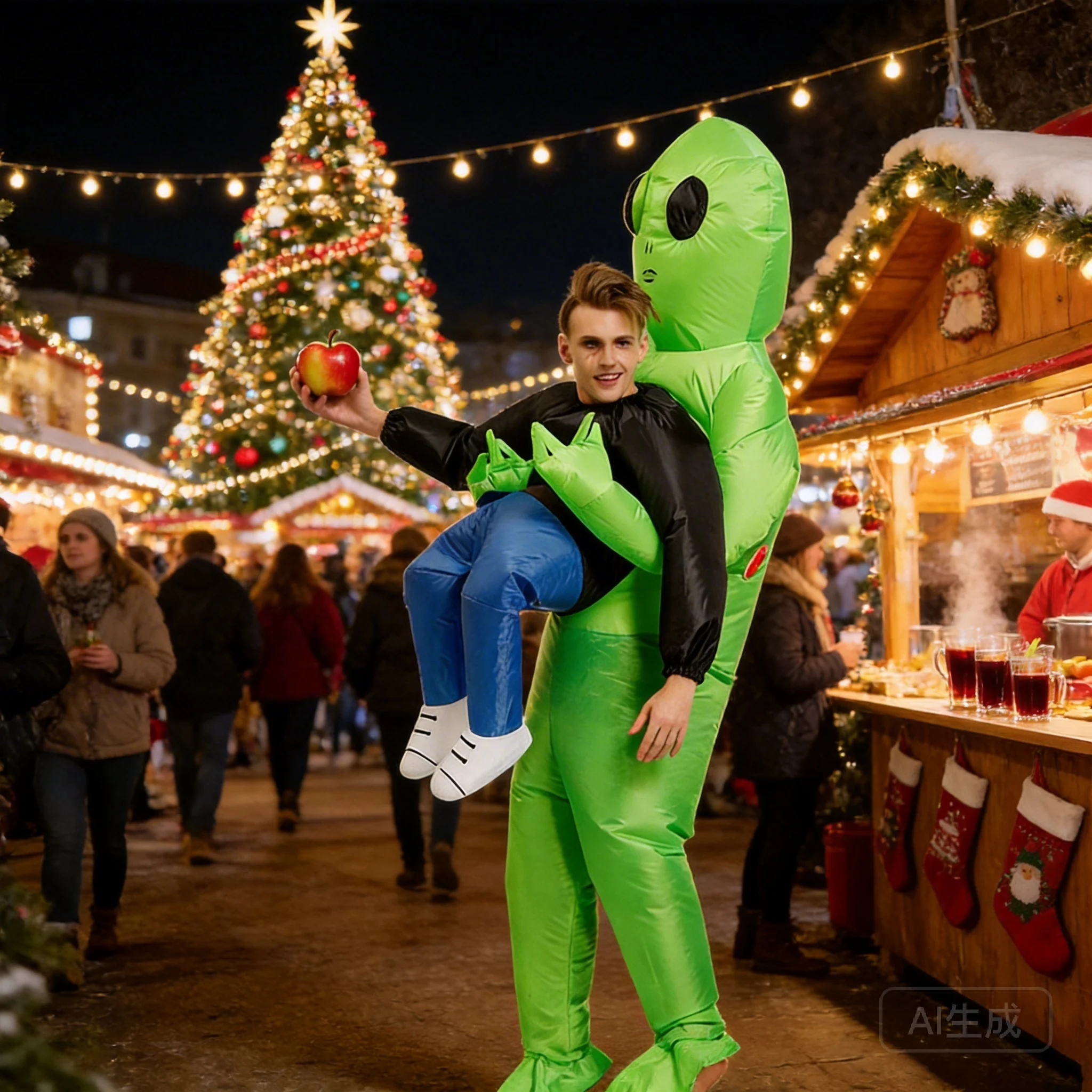 Disfraz de alien cargando humano