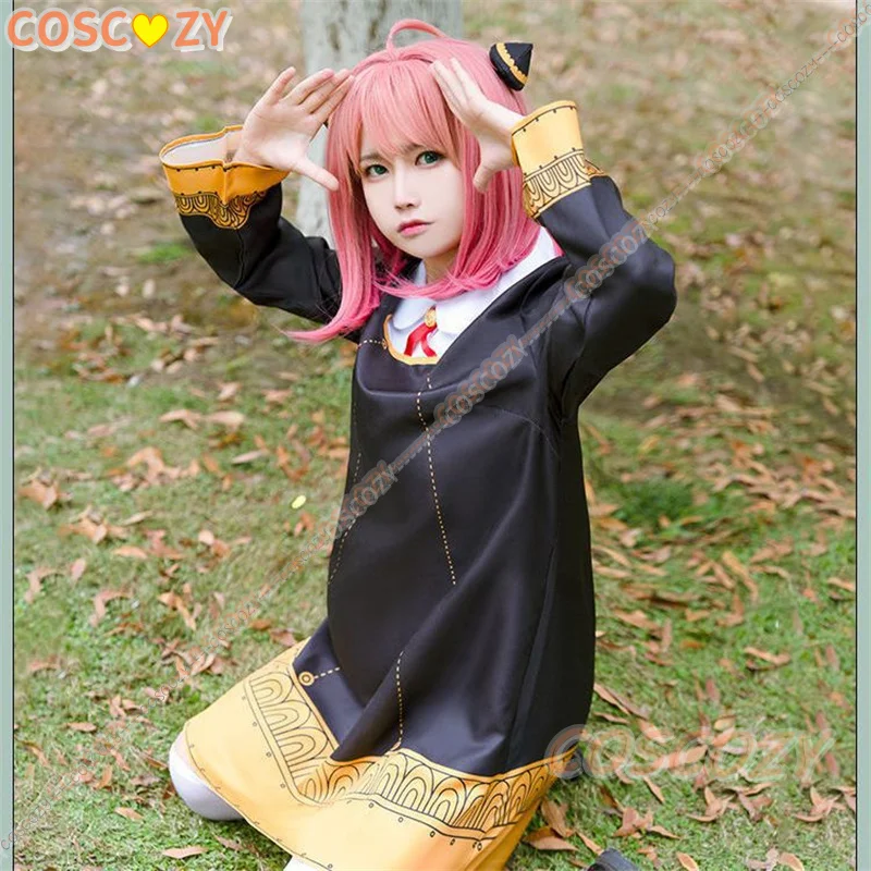 Cosplay Costume Anime Spy x Family Anya Forger Kids Adults Black Dress Kawaii Girls Women Pink Wig Party Role Play Outfits