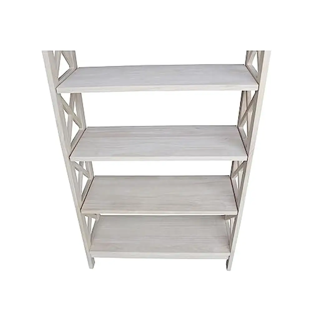 Solid Parawood 4-Tier X-Sided Bookcase Unfinished Finish Adjustable Shelves Residential Use Only 30"x12"x48" Office Kids Living