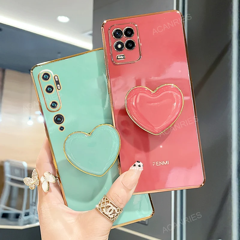 Luxury Heart Phone Holder Silicone Case – Plating Love Design